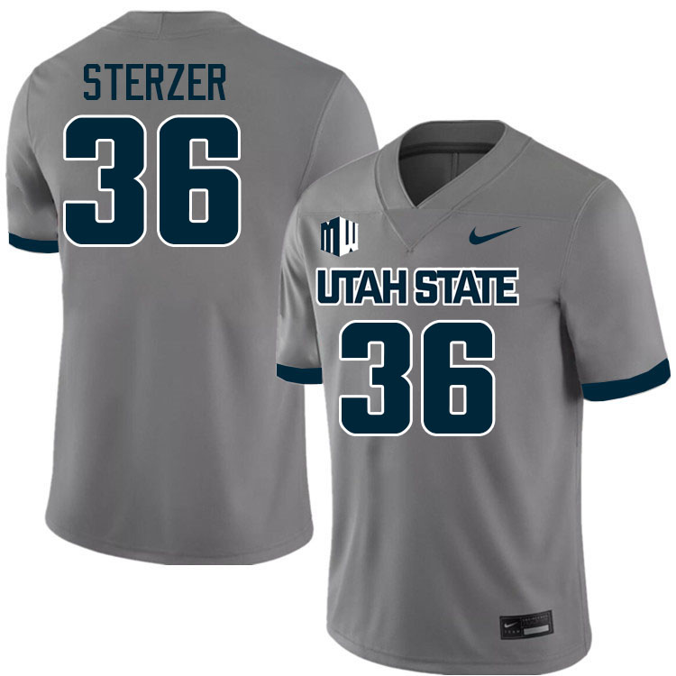 Utah State Aggies #36 David Sterzer College Football Jerseys Stitched-Grey